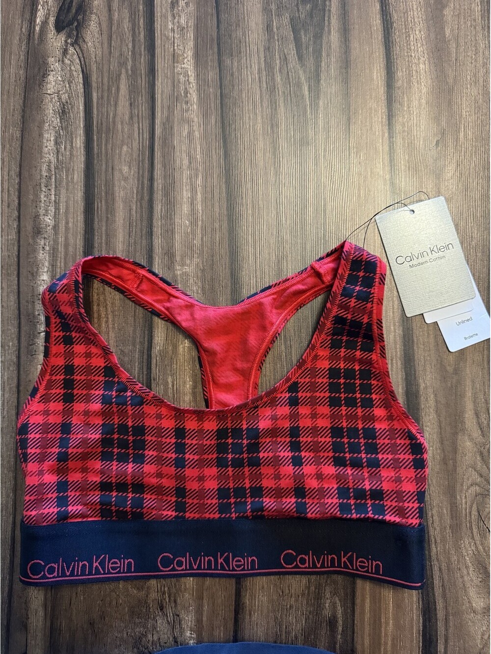 Calvin Klein Unlined Checkered Bralette Red Women NWT